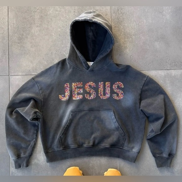 Tops - JESUS Stained Glass Rhinestone Hoodie